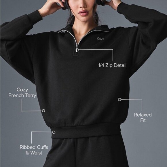 ALO Yoga Black Accolade 1/4 Zip Pullover NWT - Picture 3 of 8